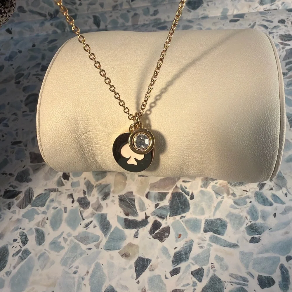 Kate Spade Gold Spade Disc Pendant Necklace CZ Charm - Picture 3 of 4